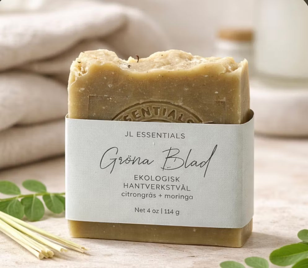 Handgjord Ekologisk Tvål - 'Gröna Blad' - Citrongräs & Moringa