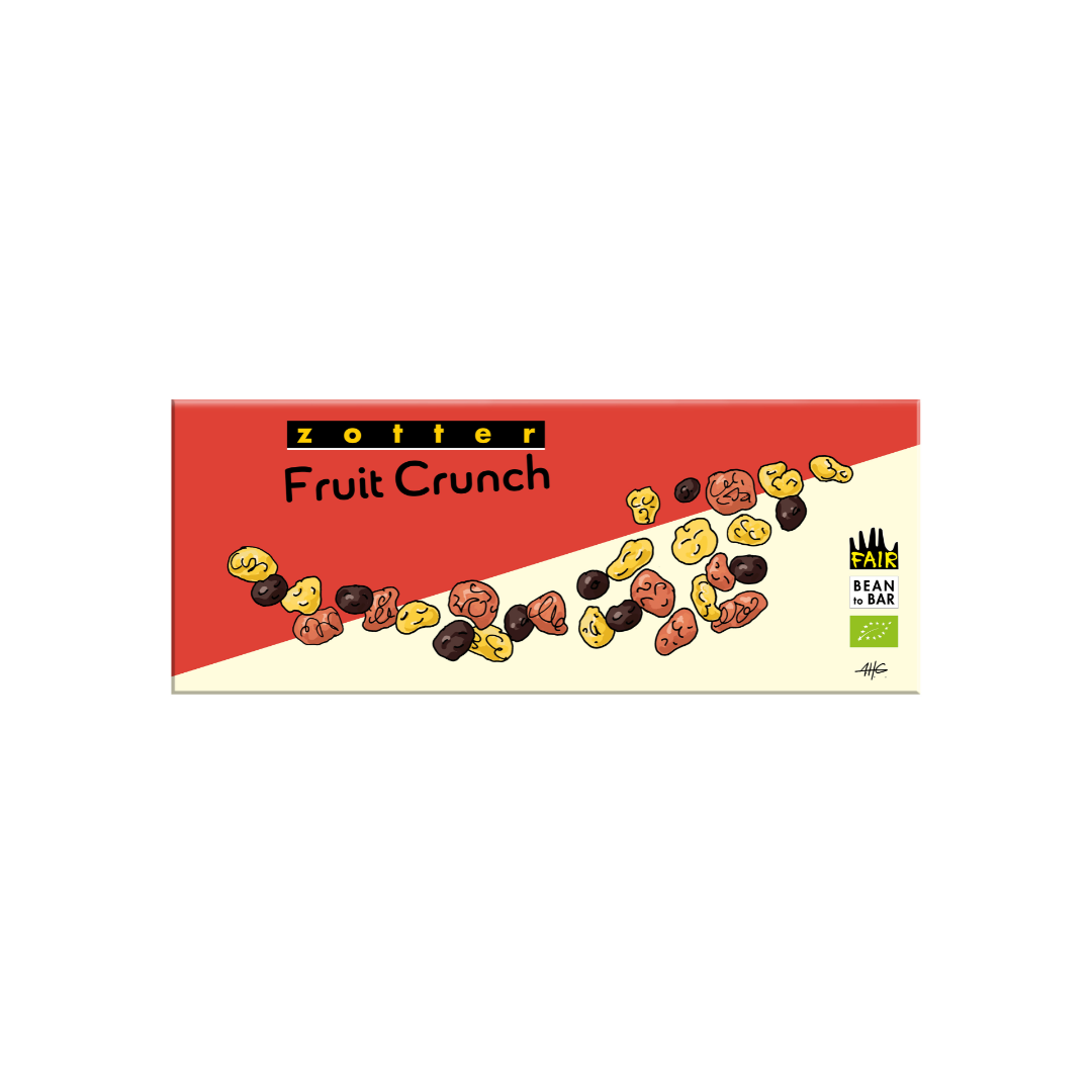 Nötchoklad från Zotter; Vit choklad + Krispiga fruktbitar