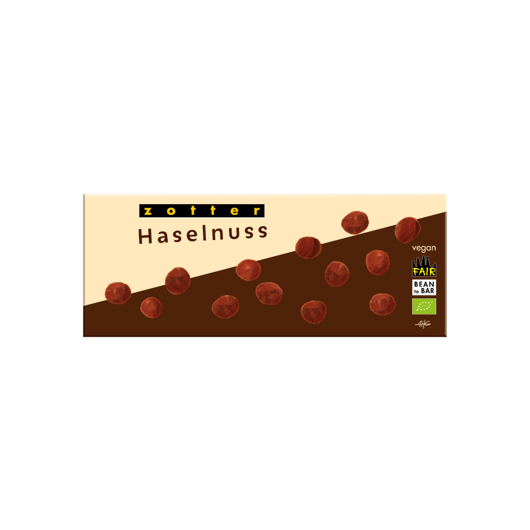 Nötchoklad från Zotter; Mörk choklad + Hasselnötter 70g (Vegansk)