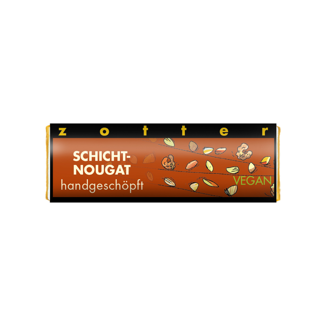Pralinkaka från Zotter; 3 lager Nougatpralin, 20g (Vegansk)