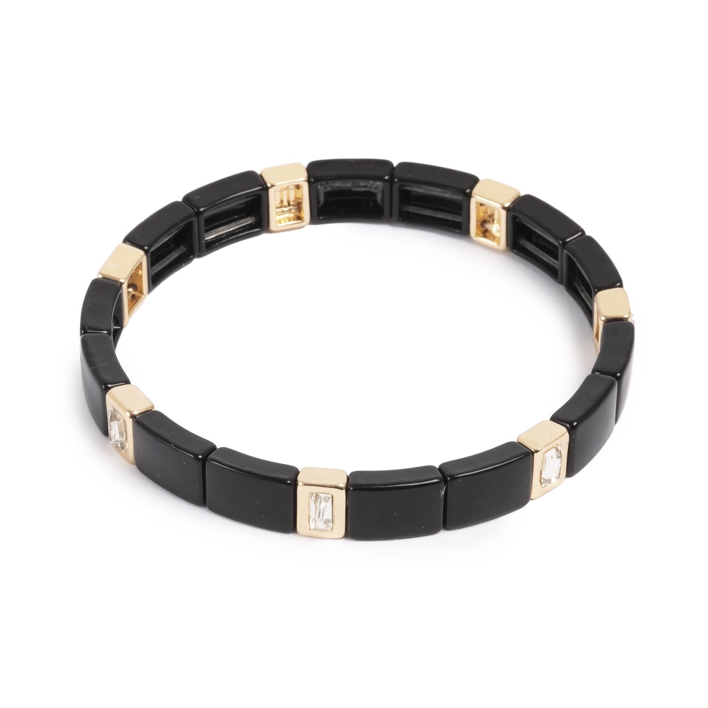 Elastiskt armband med plattor, Svart/Guld, A&C Oslo