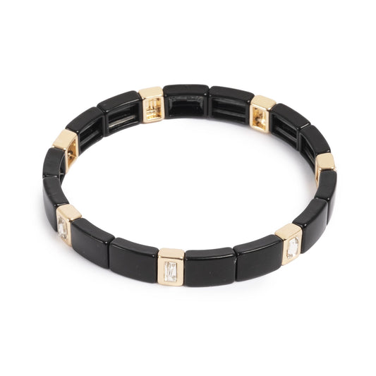Elastiskt armband med plattor, Svart/Guld, A&C Oslo