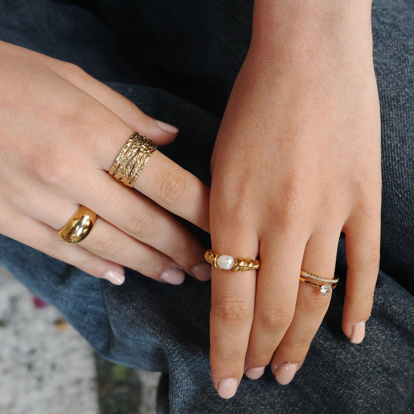 Tvåbandad ring med kristallstenar, A&C Oslo