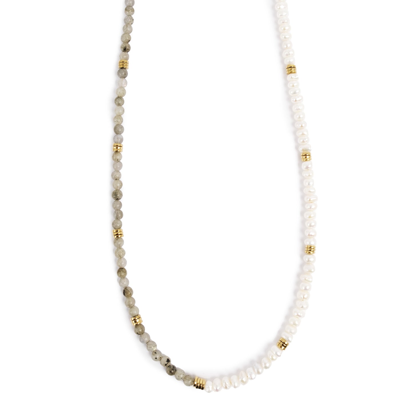 Kort halsband med med Labradorit och Sötvattenpärlor, A&C Oslo
